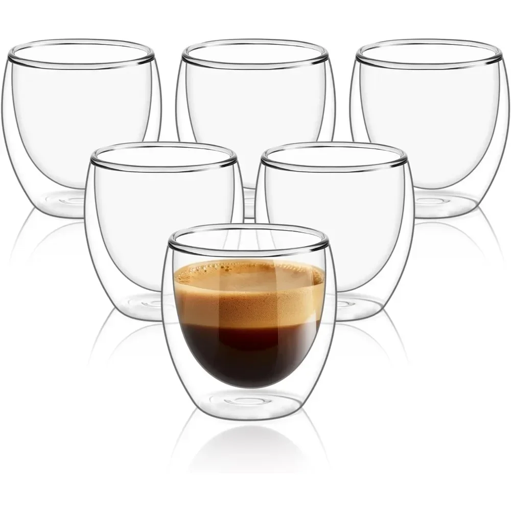 Double Wall Mug - 6 قطعة أكواب قهوة زجاجية شفافة