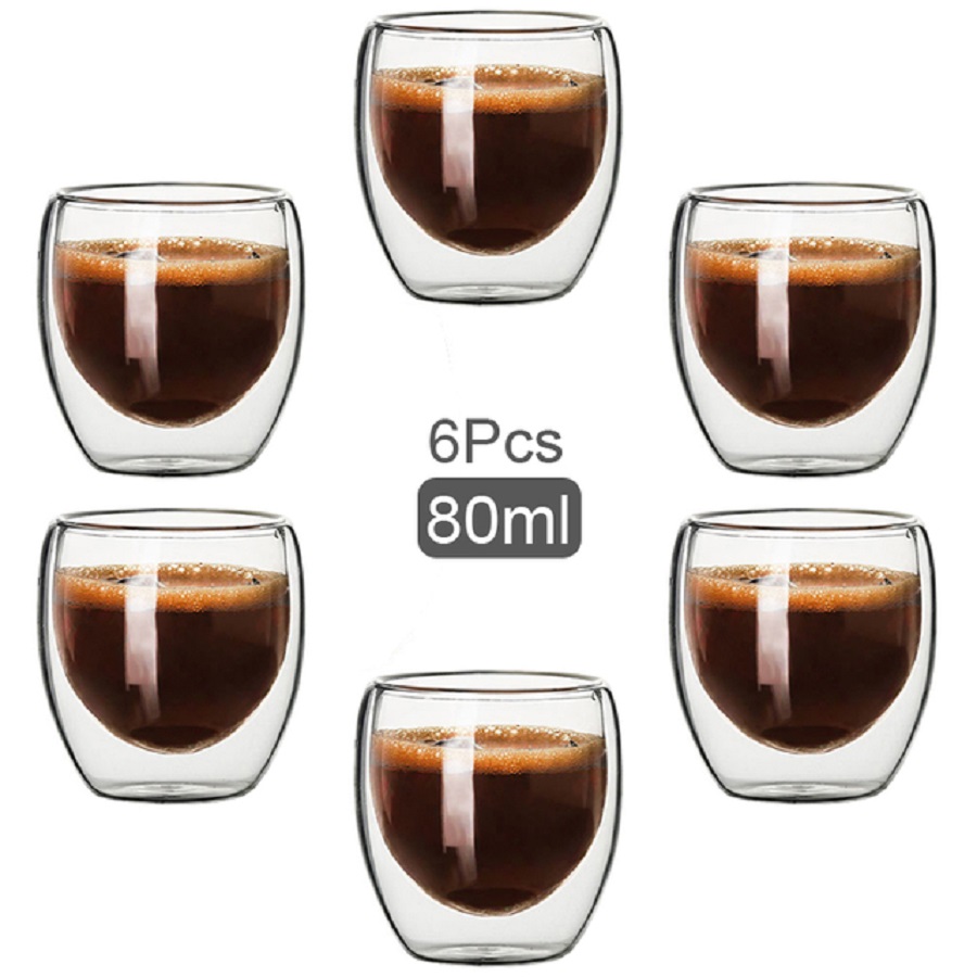 Tea Coffee Pot Set - أكواب قهوة زجاجية مزدوجة الجدار، كوب