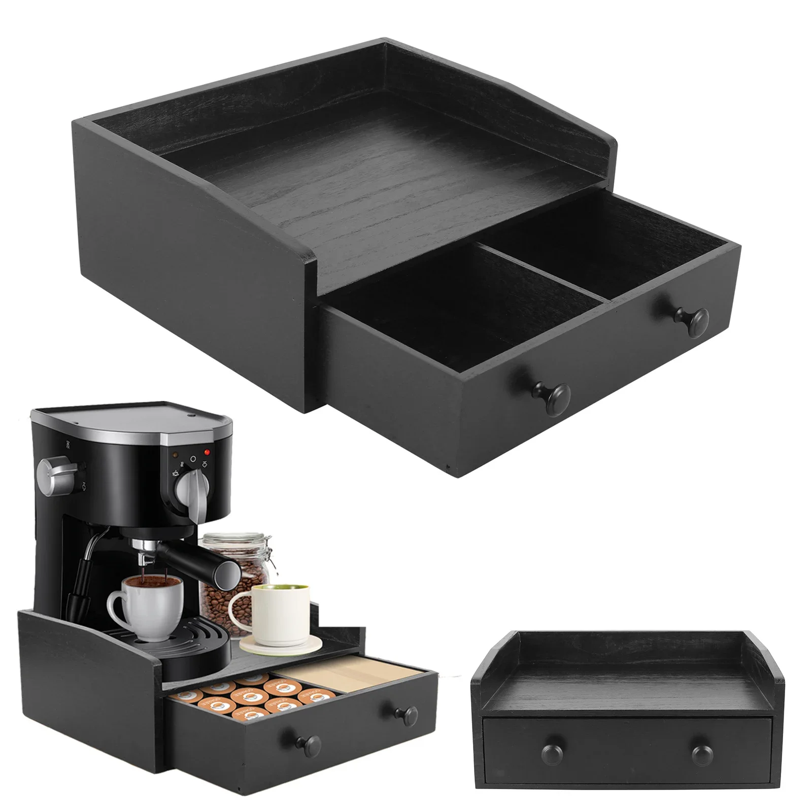 Coffee Tea Drawer Organizer - درج قاعدة ماكينة القهوة الخشبي، منظم