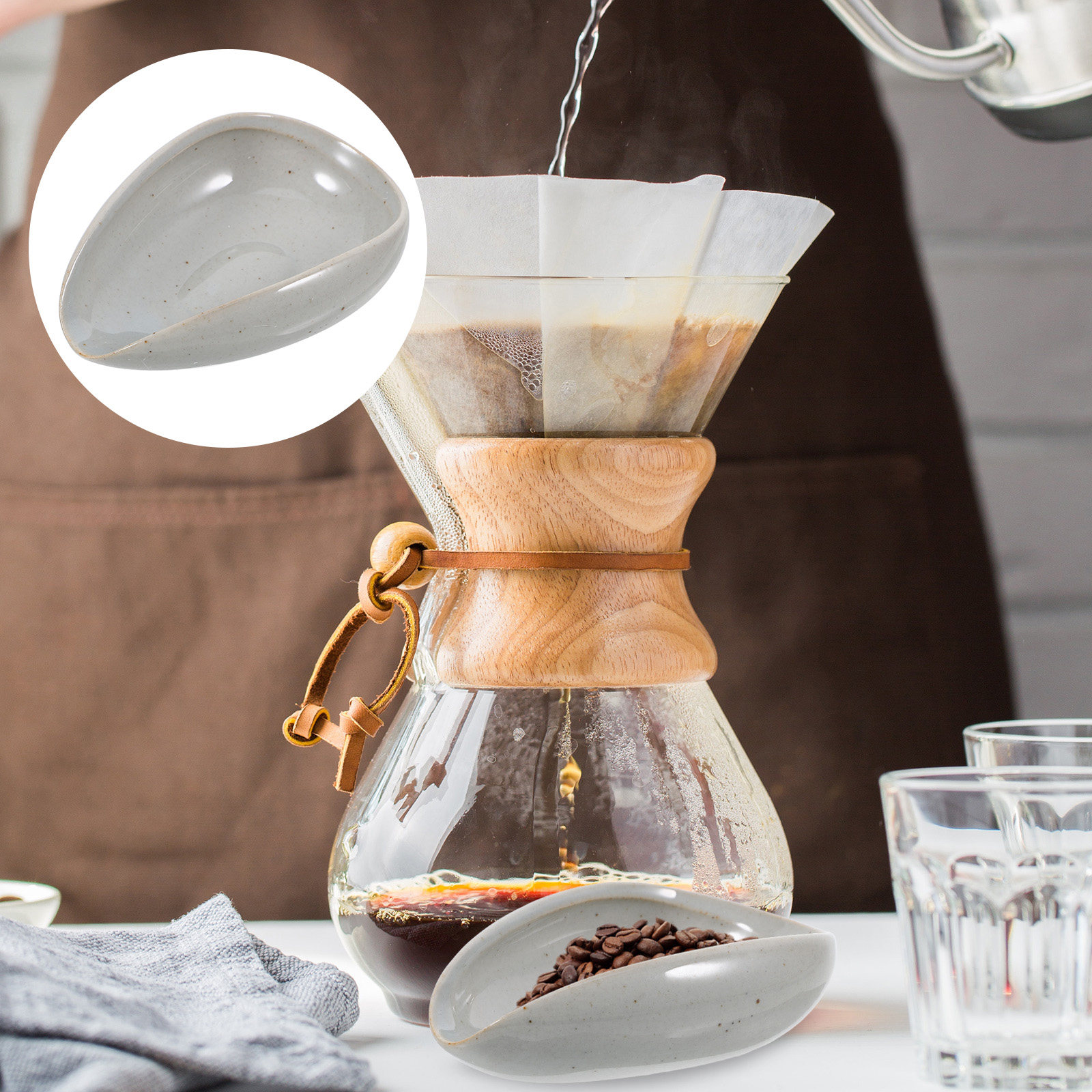 Coffee Bean And Tea Leaf - صينية سيراميك لحبوب القهوة، كوب قياس،