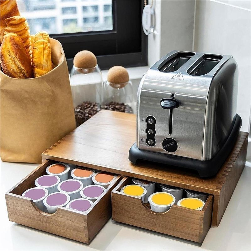 درج تخزين خشبي لكبسولات القهوة - مراجعة Coffee Tea Drawer Organizer وسعره