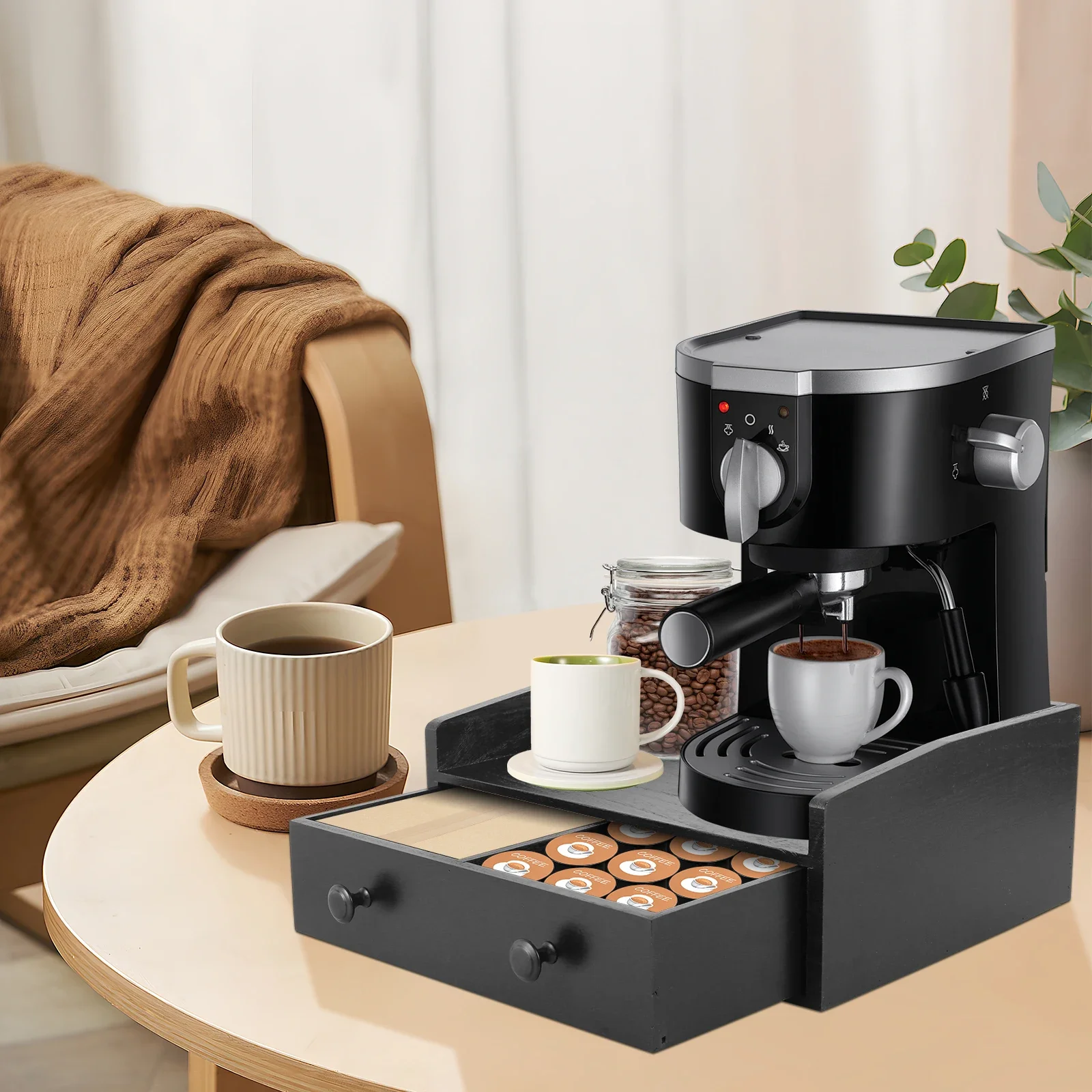 درج قاعدة ماكينة القهوة الخشبي - مراجعة Coffee Tea Drawer Organizer وسعره