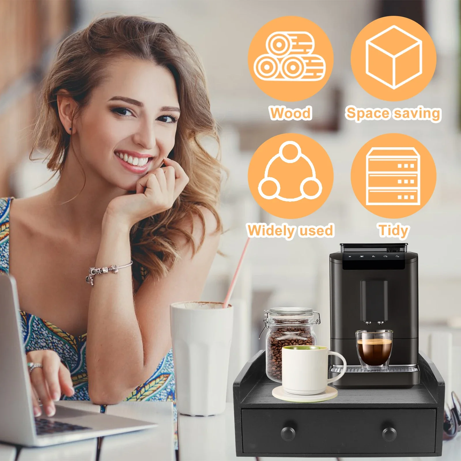 درج قاعدة ماكينة القهوة الخشبي - مراجعة Coffee Tea Drawer Organizer وسعره