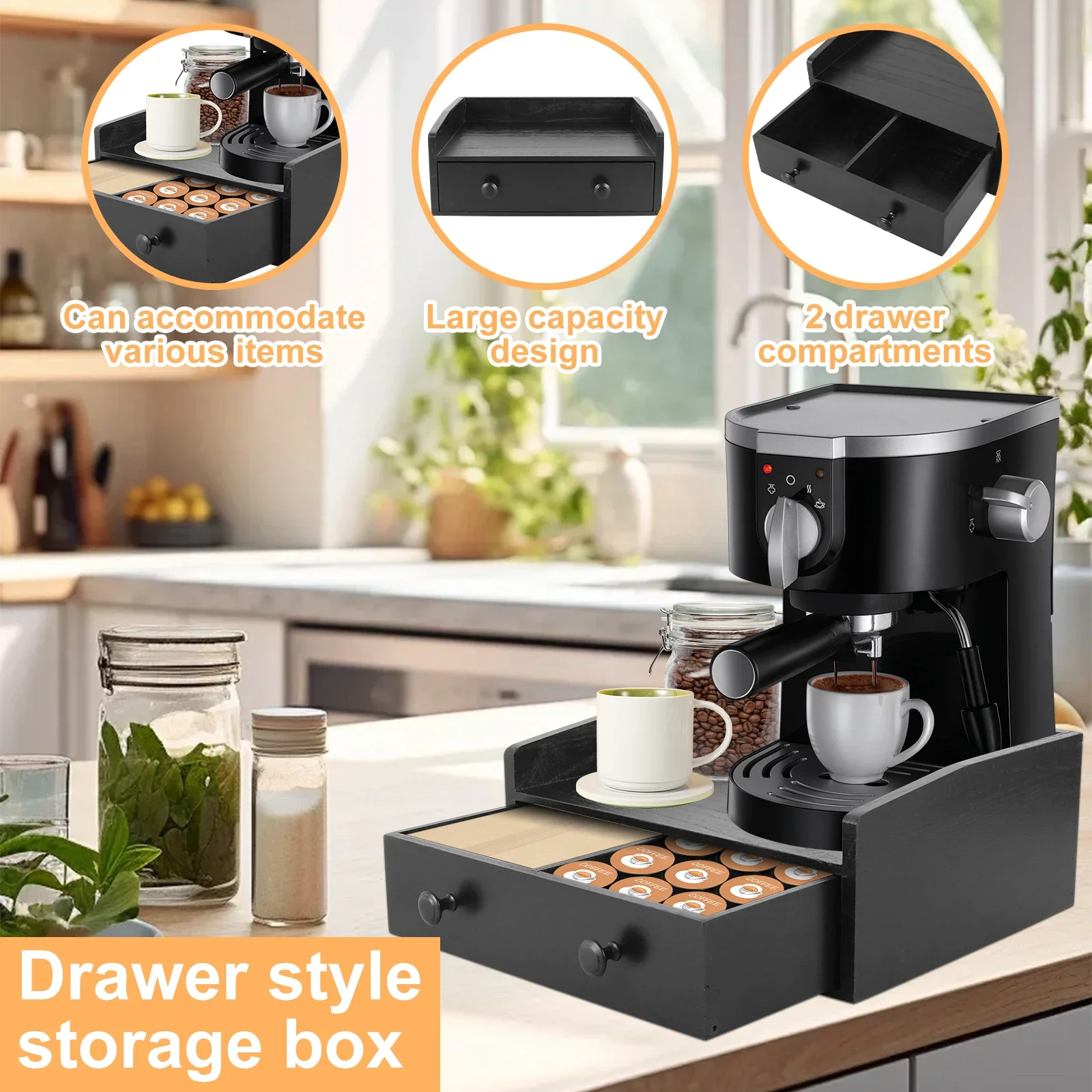درج قاعدة ماكينة القهوة الخشبي - مراجعة Coffee Tea Drawer Organizer وسعره
