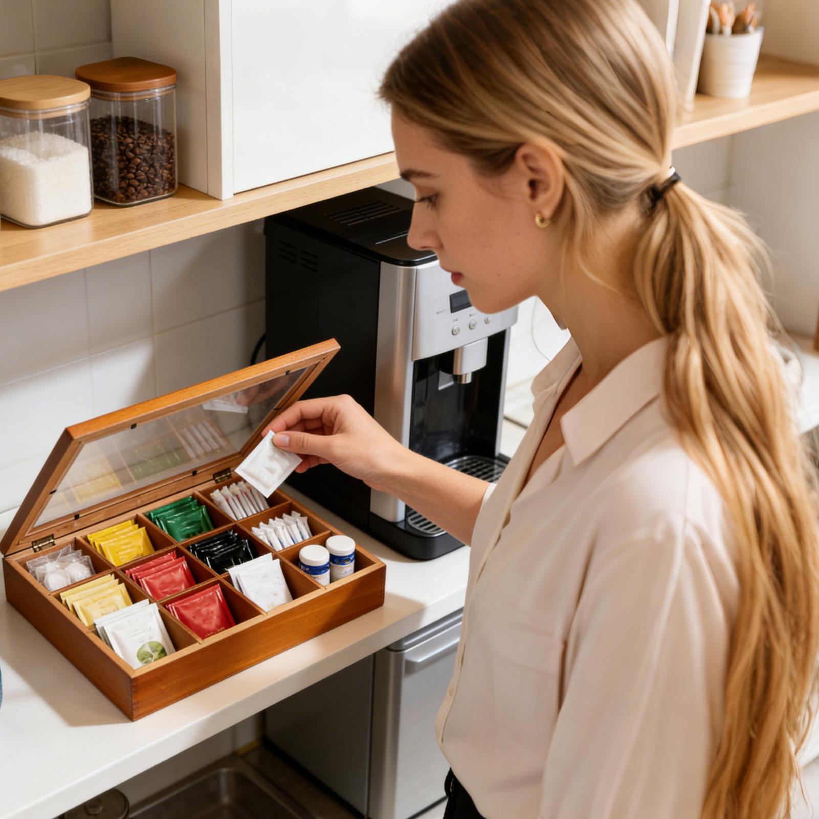 صندوق تخزين أكياس الشاي بـ 12  - مراجعة Coffee Tea Drawer Organizer وسعره