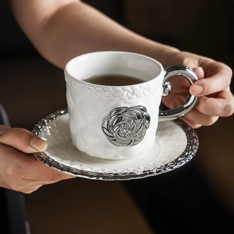 كوب قهوة سيراميك منقوش ثلاثي ا - مراجعة Espresso Cup Saucer وسعره