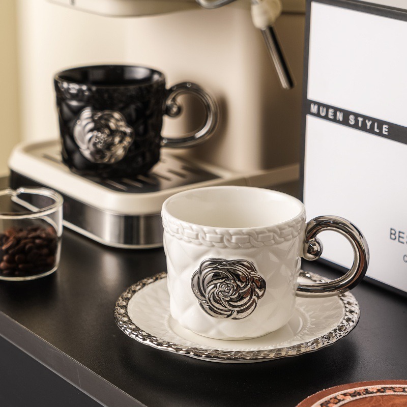 كوب قهوة سيراميك منقوش ثلاثي ا - مراجعة Espresso Cup Saucer وسعره
