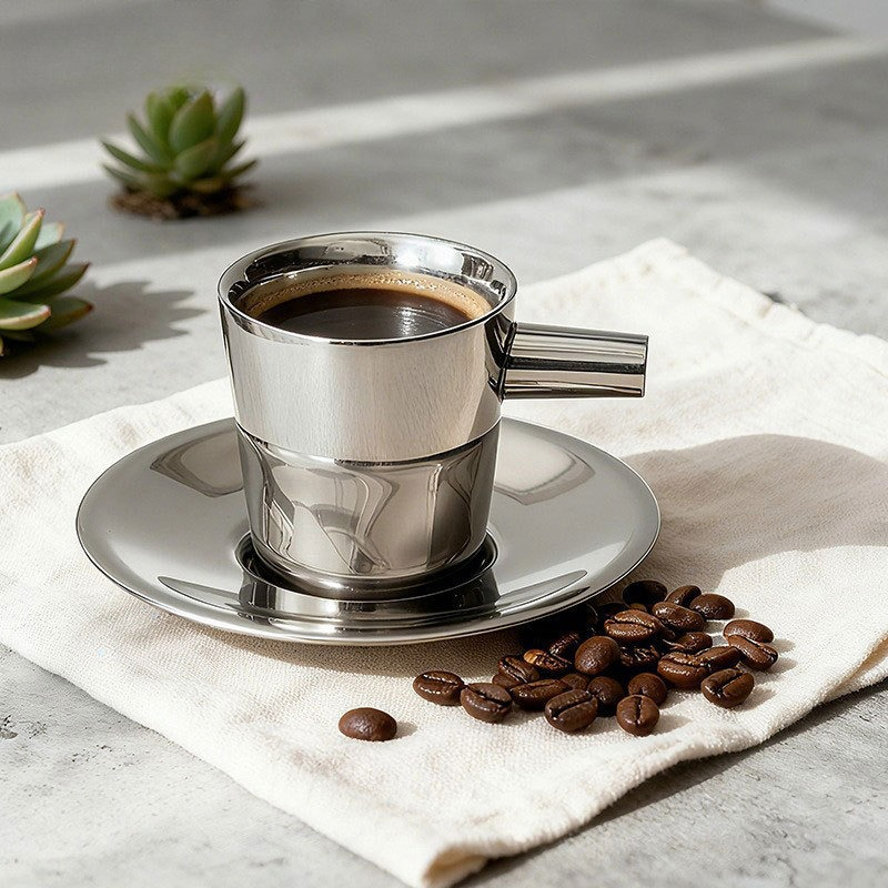 طقم من كوبين للقهوة من الفولاذ - مراجعة Espresso Cup Saucer وسعره