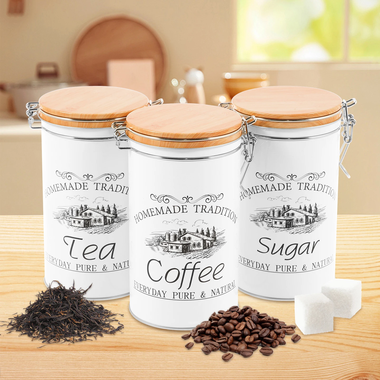 مجموعة من 3 علب معدنية لتخزين  - مراجعة Coffee Tea Sugar Canisters وسعره