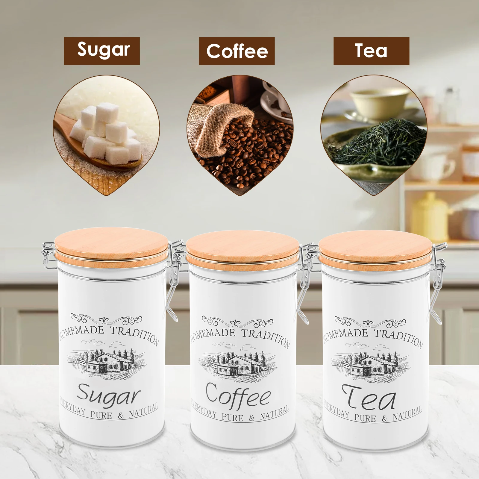 مجموعة من 3 علب معدنية لتخزين  - مراجعة Coffee Tea Sugar Canisters وسعره
