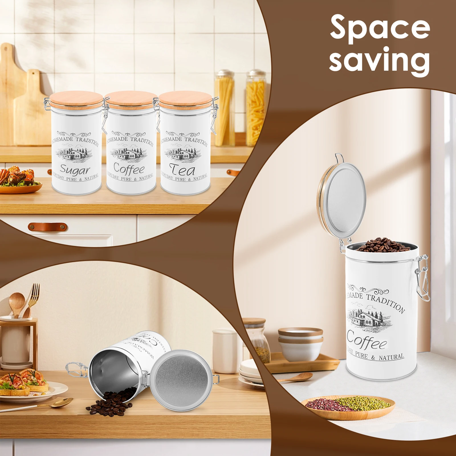 مجموعة من 3 علب معدنية لتخزين  - مراجعة Coffee Tea Sugar Canisters وسعره