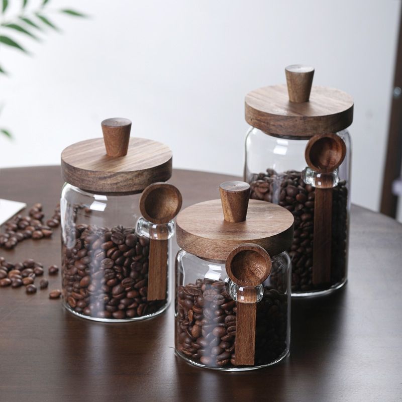 وعاء تخزين زجاجي بغطاء خشبي مح - مراجعة Coffee Tea Sugar Canisters وسعره